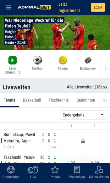 ADMIRALBET Sportwetten Startseite auf Mobilgerät