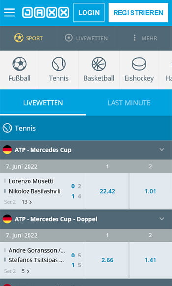 JAXX Sportwetten Startseite auf Mobilgerät